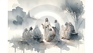 Jesus Christ's Last Discourse and Prayer. Passion Thursday. Watercolor Biblical Illustration