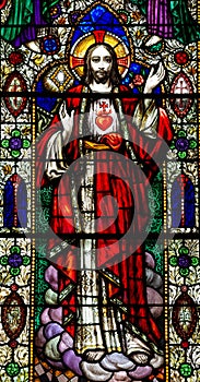 Jesus Christ with the sacred heart in stained glass