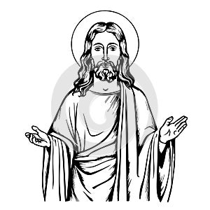 Jesus Christ Savior vector illustration. Black silhouette of Jesus, laser cutting cnc