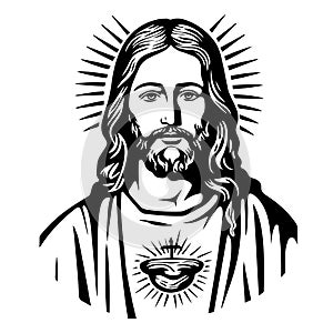 Kristus spasitel vektor ilustrace. černý silueta z laserový paprsek 