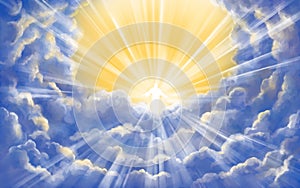 Jesus Christ Son of God in glory in heaven, meeting God, Paradise, Second coming, symbol of Christianity, art photo