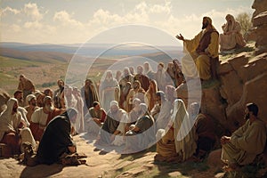 Jesus Christ teaching to a multitude of people created by generative AI