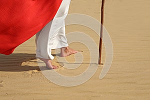 Jesus Christ walking in desert, closeup