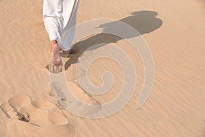 Jesus Christ walking in desert, closeup. Space for text