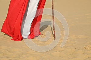 Jesus Christ walking in desert, closeup view