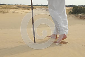 Jesus Christ walking in desert, closeup view