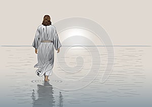 Jesus Christ walking on the water vector illustration