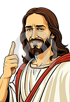 jesus christ in white robe with hand raised illustration