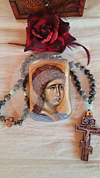 Jesus Christ wooden cross Rosary photo