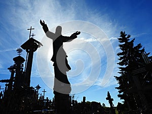 Jesus and cross in Cross hill near Siauliai town, Lithuania
