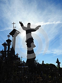 Jesus and cross in Cross hill near Siauliai town, Lithuania