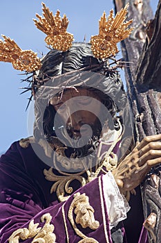 Jesus with the cross, Holy Week in Seville, brotherhood of San Roque