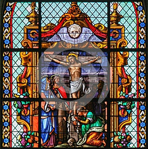 Jesus on the Cross - Stained Glass in Beguinage Church