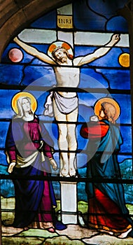 Jesus on the Cross - Stained Glass in Saint Severin Church, Paris