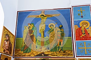 Jesus Crucifixion Frescos Saint George`s Church Madaba Jordan photo
