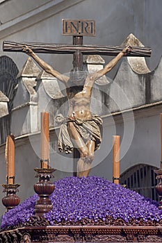 Jesus` death on the cross, Holy Week in Seville, brotherhood of students