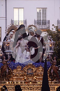 Passage of mystery of the brotherhood of Santa Marta in the Holy Week of Seville, Spain photo