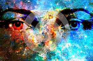 Jesus eye in cosmic space. computer collage version. photo