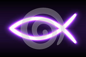 Jesus fish symbol, sign of the fish, with neon glow effect, over black