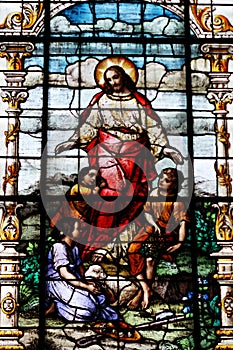 Jesus friend of children stained glass window the