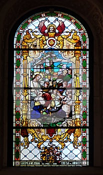 Jesus the Friend of Children, stained glass window in the Church of Saint Catherine of Alexandria in Zagreb