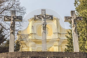 Jesus, Gestas and Dismas on the crosses photo
