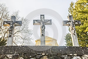 Jesus, Gestas and Dismas on the crosses photo