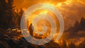 Jesus The Good Shepherd, Jesus and lambs.