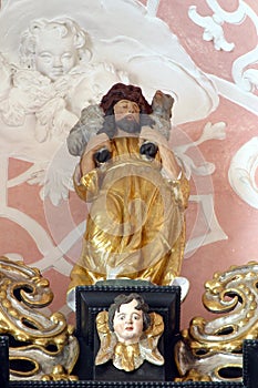 Jesus the Good Shepherd, statoe on the altar of the Holy Spirit in the Church of Saint Catherine of Alexandria in Zagreb