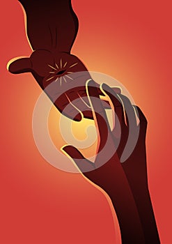 Jesus hand reaching out for human hand vector illustration