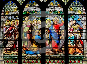 Jesus handing over the Keys to the Kingdom of Heaven to Saint Peter - Stained Glass