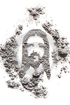 Jesus head face portret drawing made in ash or dust