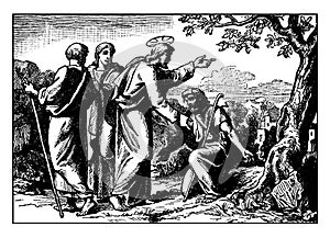 Jesus Heals Ten Lepers and Only the Samaritan Returns to Give Thanks vintage illustration