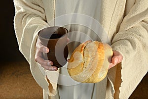 Jesus Holding Bread and Wine photo