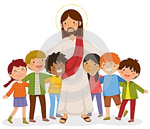 Jesus hugging kids photo