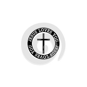 Jesus loves you with christian cross isolated on white background