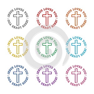 Jesus loves you circle icon isolated on white background. Set icons colorful