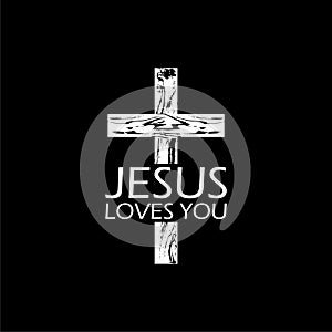Jesus loves you isolated on black background