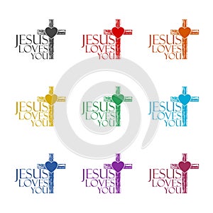 Jesus loves you word icon isolated on white background. Set icons colorful