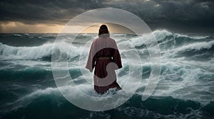 Jesus miraculously walks on water and calms the sea