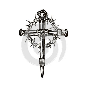 Jesus nail cross with thorn crown