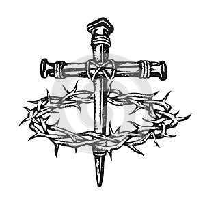Jesus nail cross with thorn crown