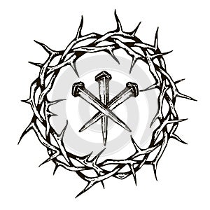 Jesus nails with thorn crown