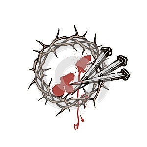 Jesus nails with thorn crown