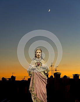 Jesus of Nazareth son of God at background of night sky