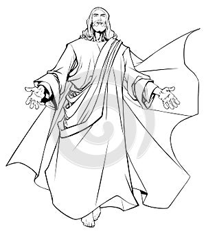 Jesus Open Arms Line Art