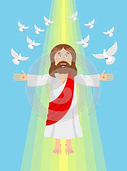 Jesus and pigeons. Ascension of Jesus Christ.