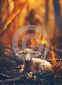 Jesus rescues lamb in the fire