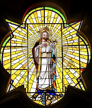 Jesus Sacred Heart Stained Glass La Compania Church Puebla Mexico photo