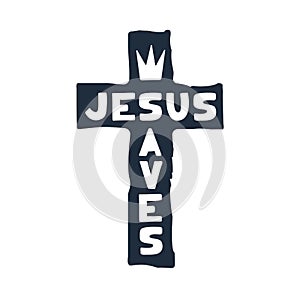 Jesus saves religious lettering brush illustration art design for Christian Bible church t-shirt, print, postcard